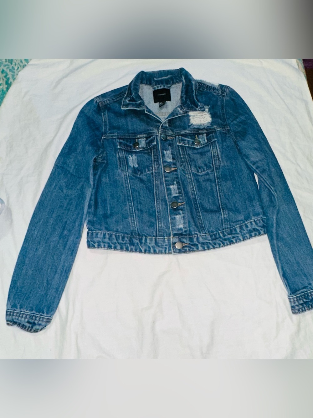 Classic Blue Distressed Denim Jacket - Women